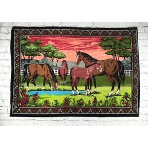 Vintage Wall Art Equestrian Horses Home Wall Decor, Fabric Wall Hanging